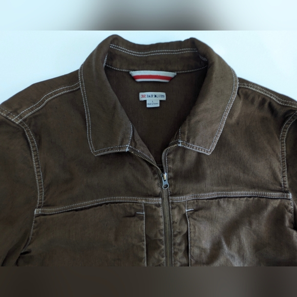 32 Bar Blues Men's Two Pocket Linen Blend Jacket Size Large Brown Zipper EUC - Picture 13 of 16